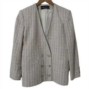 VTG Cream‎ Tweed Blazer Career Union Made Shoulder Pads Herbert Grossman